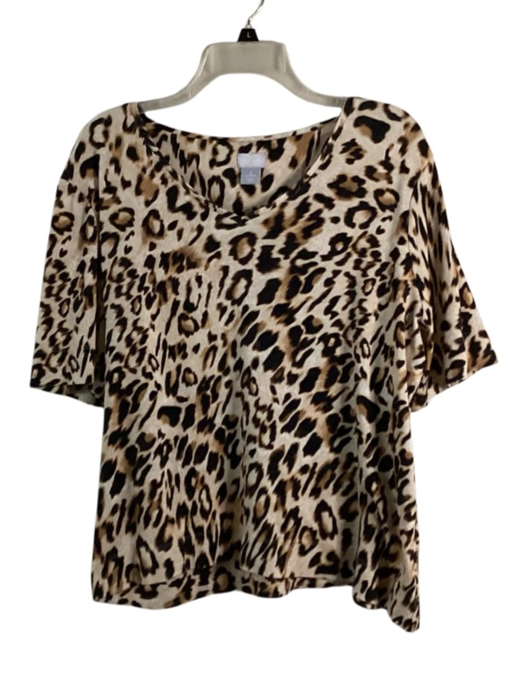 Chico’s Short Sleeve Leopard Print V-neck Relaxed Fit Top XL
